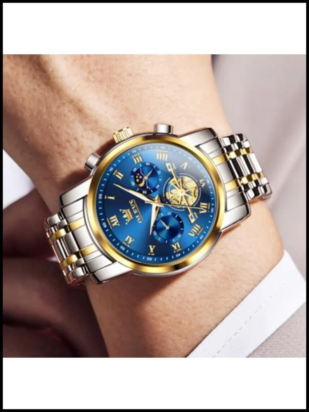 Mens Stainless Steel Quartz Watch Adjustable Bracelet Waterproof Luminous